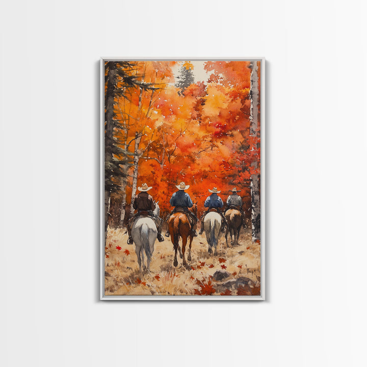 The Riders, Autumn Decor, Framed Canvas Print, Fall Painting, Fall Centerpiece Decor, Vintage Autumn Or Fall Painting Art