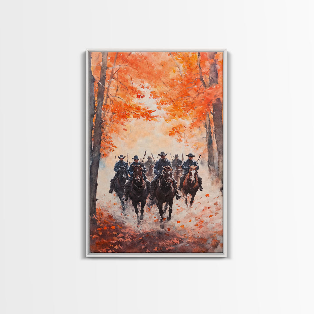 The Posse in Autumn, Wild West Decor, Framed Canvas Print, Manly Wall Art