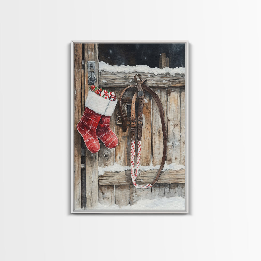 Wild West Christmas, Framed Canvas Print, Stirrups and Stockings, Cowboy Art