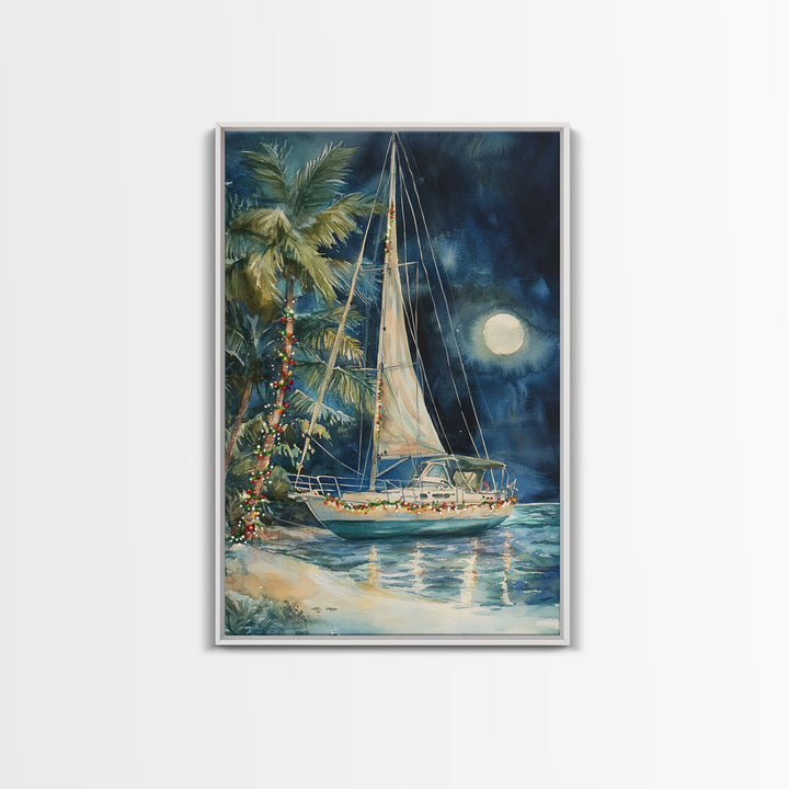 Sailboats In The Winter, Lake House Decor, Colorful Christmas Wall Art, Winter Decor, Holiday Art, Holiday Decor, Christmas handmade Art