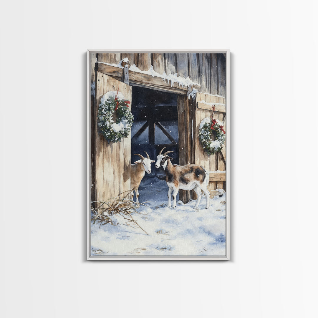 Cute Goats In The Winter, Rustic Farmhouse Wall Art, Holiday Gift, Gallery Wall Decor, Winter Vibes, Christmas 2024 Wall Art