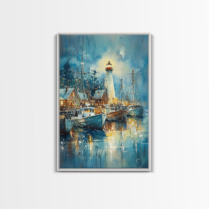 Sailboats In The Winter, Lake House Decor, Colorful Christmas Wall Art, Winter Decor, Holiday Art, Holiday Decor, Christmas handmade Art