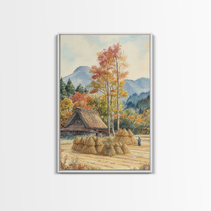 Fall Hay harvest, framed canvas print, autumn decor, fall wall art