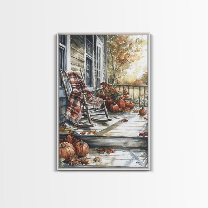 The Rocking Chair, Framed Canvas Print, Fall Decor, Christmas Plaid Art, Country Christmas Decor, Merry Christmas, Minimalist Art