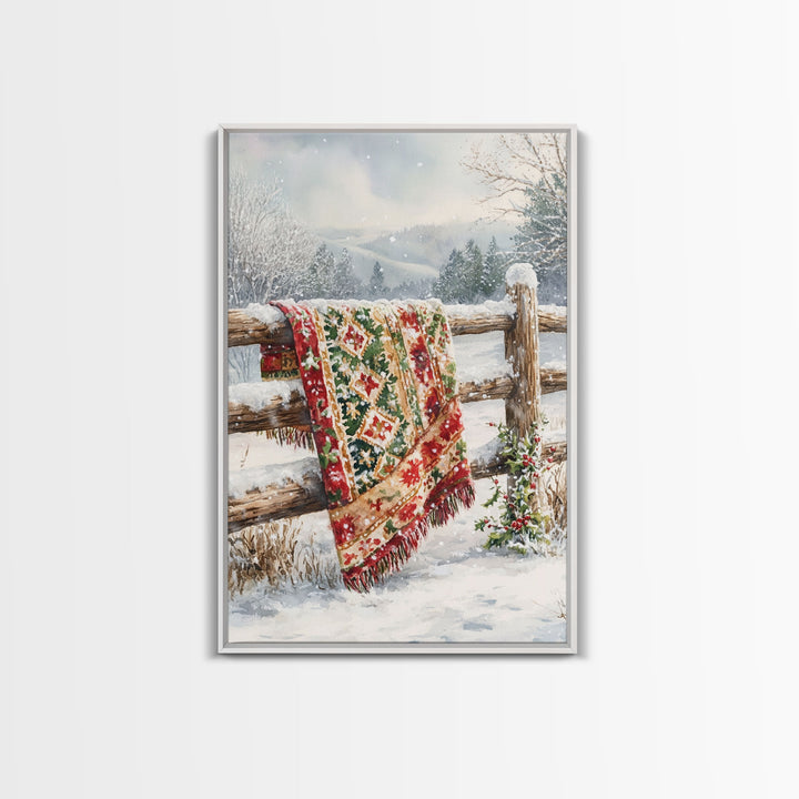 Cozy Winter Blanket Farmhouse Style Framed Canvas Print Christmas Decor Vintage Country Holiday Wall Art Best Gift Winter Wonderland