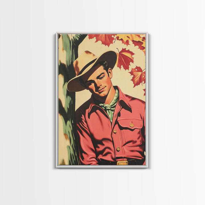 Vintage Fall Cowboy Framed Canvas Print - Retro Country Art Perfect Gift Idea 2024 Fall Decor - Warm Autumn Colorful Wall Art