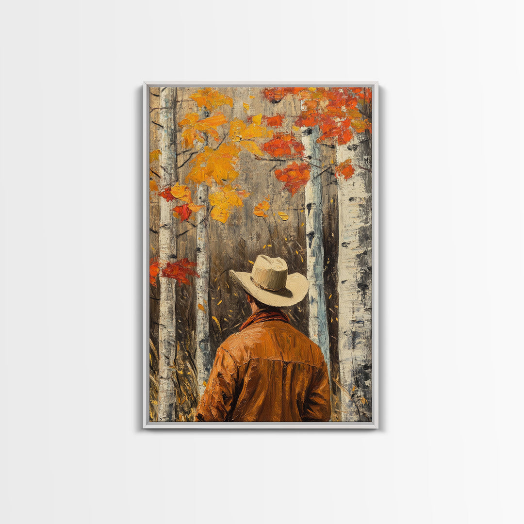 Cowboy in Autumn Forest Canvas Print with Vibrant Fall Colors, Western Art, Fall Wall Art, Seasonal Decor, Perfect Gift Idea, Canvas Print