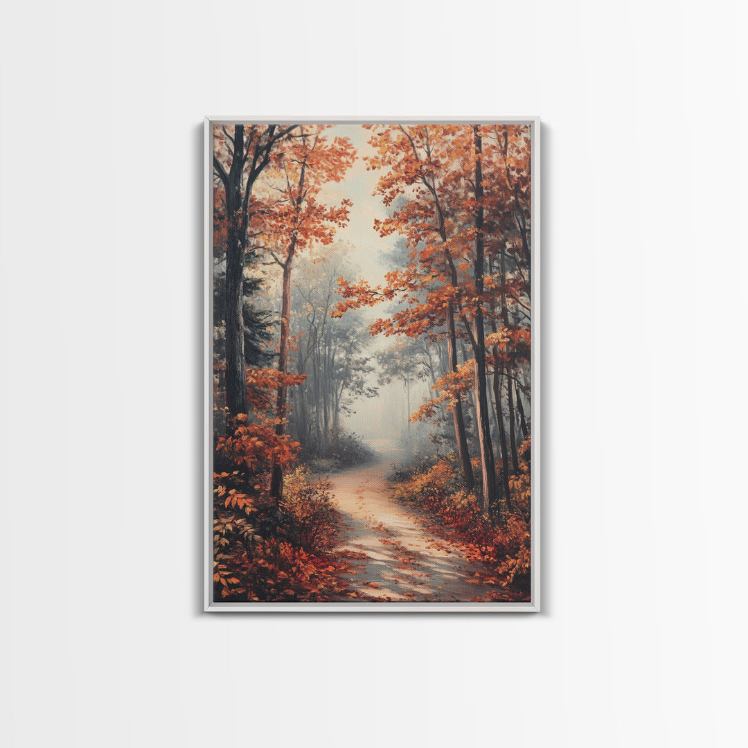 Path Through The Fall Leaves - Framed Canvas Print - Fall Decor - Autumn Gift Idea - Autumn Wall Art - Landscape Painting