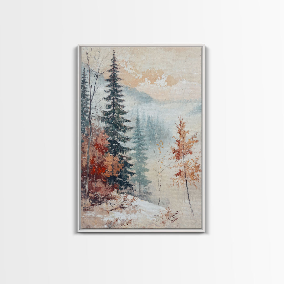 Winter Landscape Painting Print, Canvas Art, Retro Christmas Decor, Vintage Christmas Wall Art, Winter Wonderland