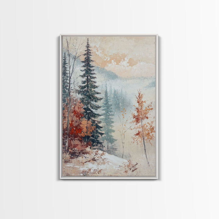 Winter Landscape Painting Print, Canvas Art, Retro Christmas Decor, Vintage Christmas Wall Art, Winter Wonderland