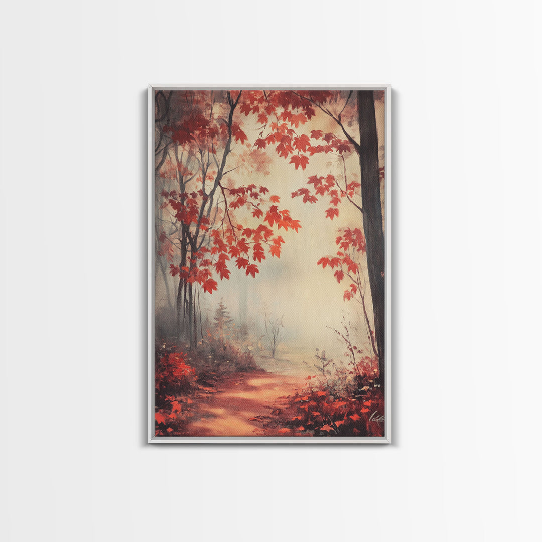 Framed Canvas Print of Autumn Path with Fall Leaves, Seasonal Wall Art, Modern Farmhouse, Gift Idea, Rustic Fall Decor, Autumn Landscape