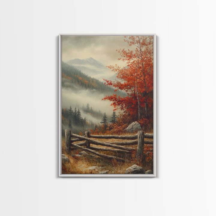 Canvas Print of Autumn Trees in Misty Landscape, Fall Wall Art, Moody Landscape, Modern Farmhouse, Best Gift Idea, Rustic Fall Decor