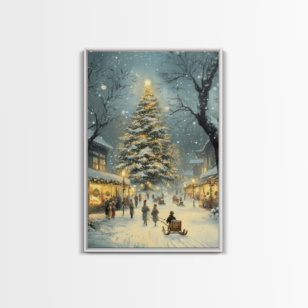 Christmas Tree Village Snowy Winter Scene Framed Canvas Print Christmas Wall Art Christmas Decor Christmas Tree Art Holiday Gift Winter Art