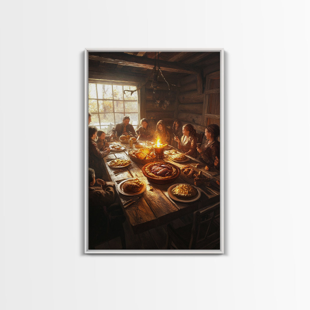 Rustic Family Christmas Dinner Framed Canvas Print Christmas Wall Art Farmhouse Christmas Decor Holiday Gift Christmas Art Country Decor