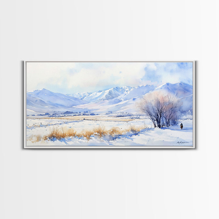 Winter's Tranquil Horizon - winter wall art, snowy mountain art, Christmas wall art, farmhouse Christmas decor, winter wonderland