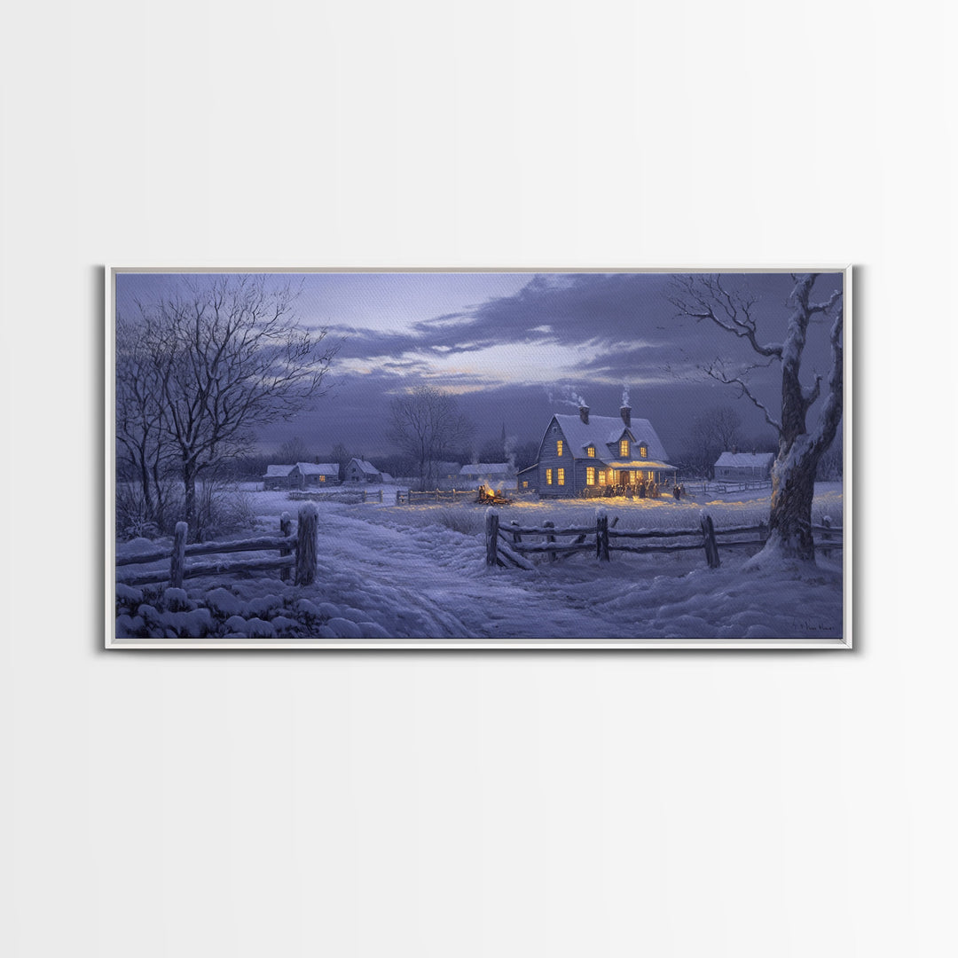 Moonlit Winter Night Scene Framed Canvas Print Christmas Decor, Winter Art Print, Moody Landscape Wall Art, Seasonal Holiday Gift