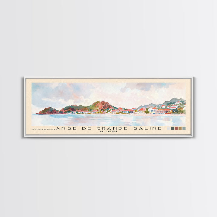 Anse de Grande Saline, St. Barths Watercolor Print, Vacation Gift, St. Barths Wall Art, Beach Painting, Beach Decor, Large Wall Art, Wood Frame Art