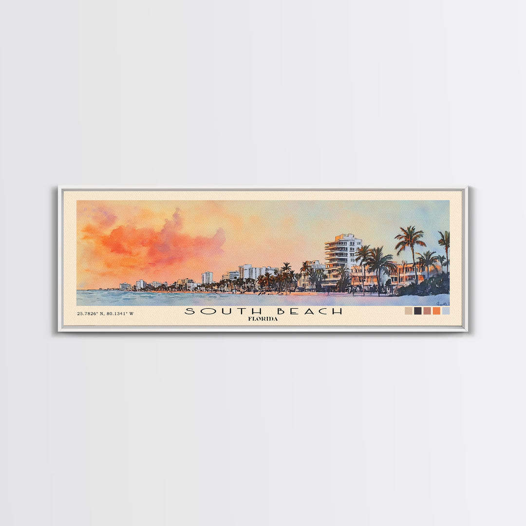 South Beach, Florida Watercolor Print, Vacation Gift, Florida Wall Art, Beach Painting, Beach Decor, Large Wall Art, Wood Frame Art