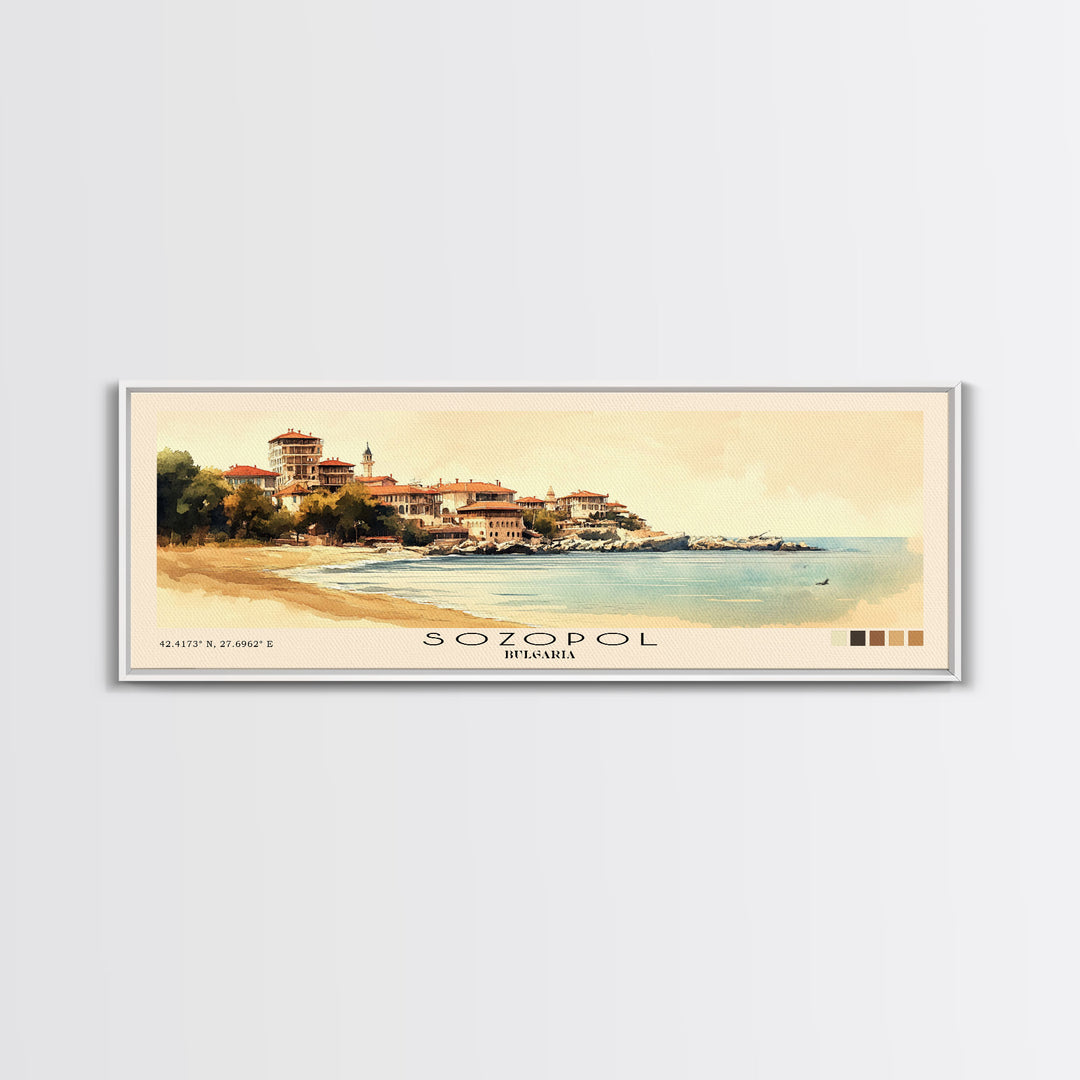 Sozopol, Bulgaria Watercolor Beach Print, Vacation Gift, Bulgaria Wall Art, Framed Canvas Print, Framed Beach Painting