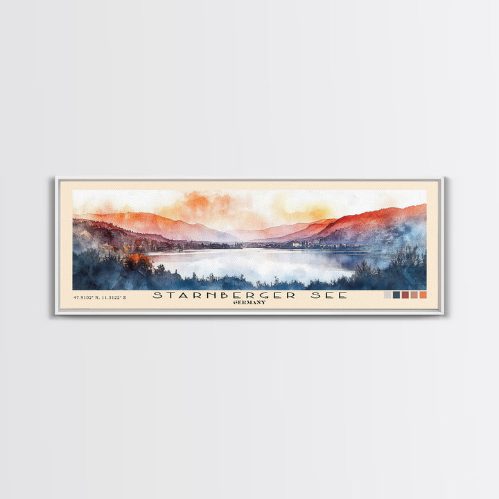 Starnberger See, Germany Watercolor Print, Vacation Gift, Germany Wall Art, Beach Painting, Beach Decor, Large Wall Art, Wood Frame Art