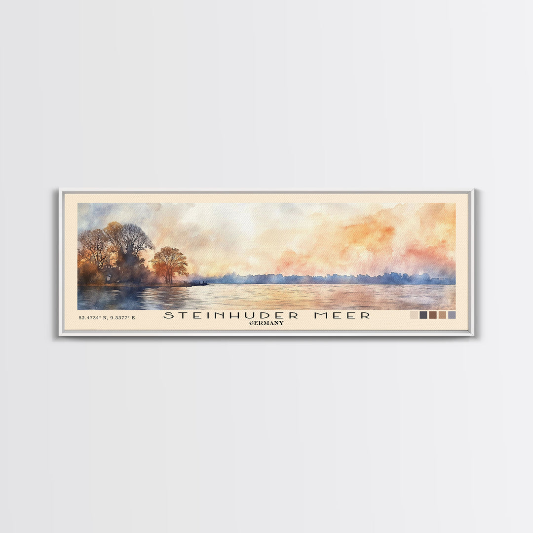 Steinhuder Meer, Germany Watercolor Beach Print, Vacation Gift, Germany Wall Art, Framed Canvas Print, Framed Beach Painting