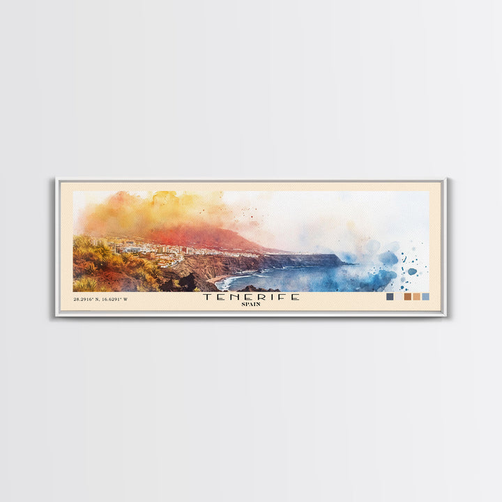 Tenerife, Spain Watercolor Beach Print, Vacation Gift, Spain Wall Art, Framed Canvas Print, Framed Beach Painting