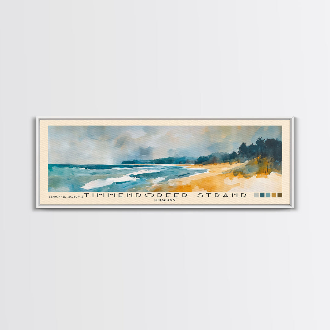 Timmendorfer Strand, Germany Watercolor Beach Print, Vacation Gift, Germany Wall Art, Framed Canvas Print, Framed Beach Painting