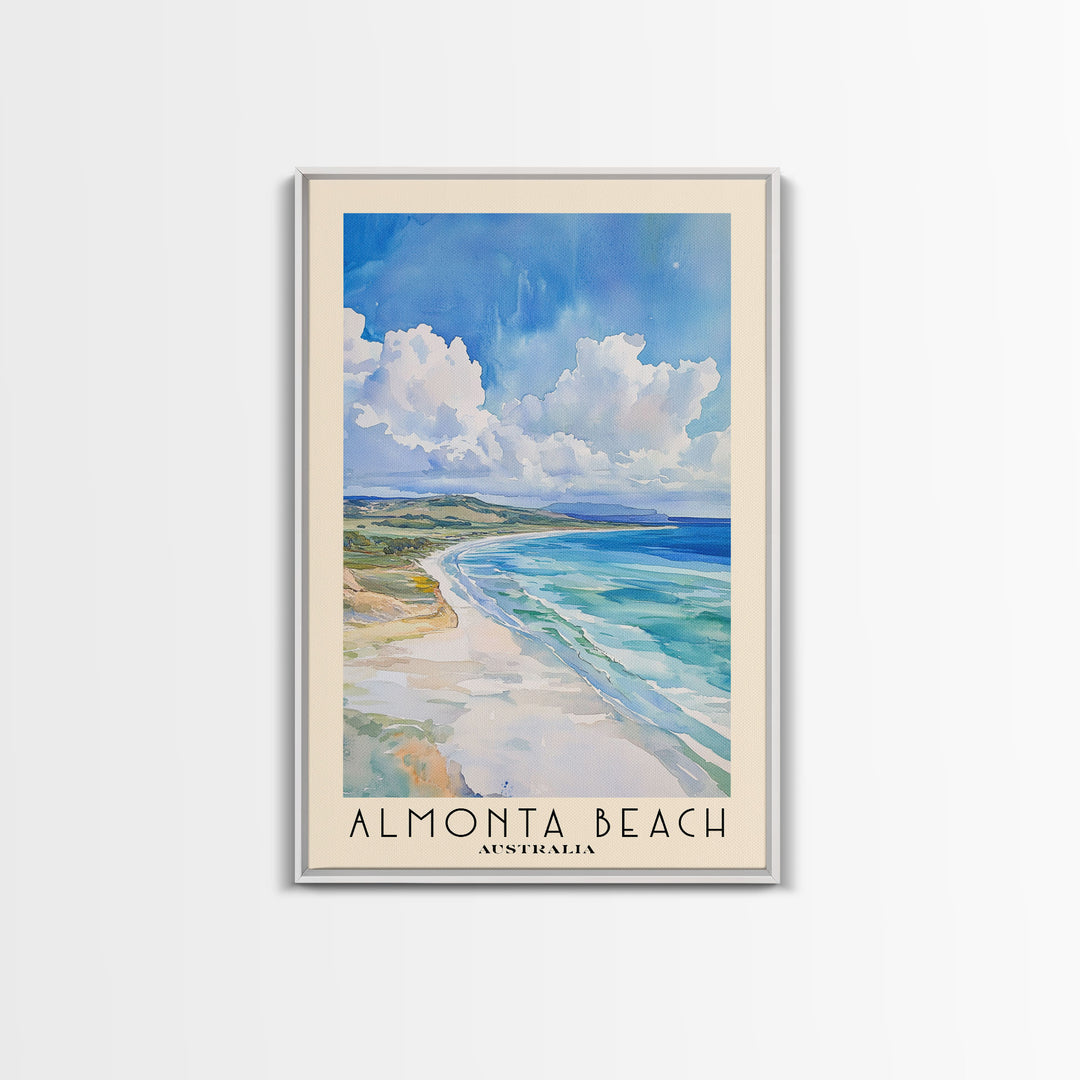 Almonta Beach, Australia Watercolor Beach Print, Vacation Gift, Australia Wall Art, Framed Canvas Print, Framed Beach Painting