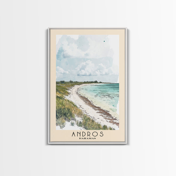 Andros, Bahamas Watercolor Beach Print, Vacation Gift, Bahamas Wall Art, Framed Canvas Print, Framed Beach Painting