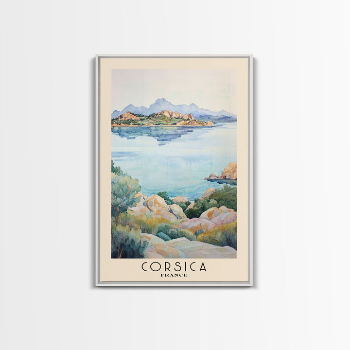 Corsica, France Watercolor Print, Vacation Gift, France Wall Art, Beach Painting, Beach Decor, Large Wall Art, Wood Frame Art