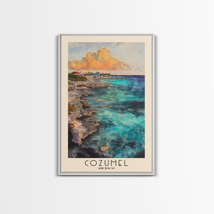 Cozumel, Mexico Watercolor Print, Vacation Gift, Mexico Wall Art, Beach Painting, Beach Decor, Large Wall Art, Wood Frame Art