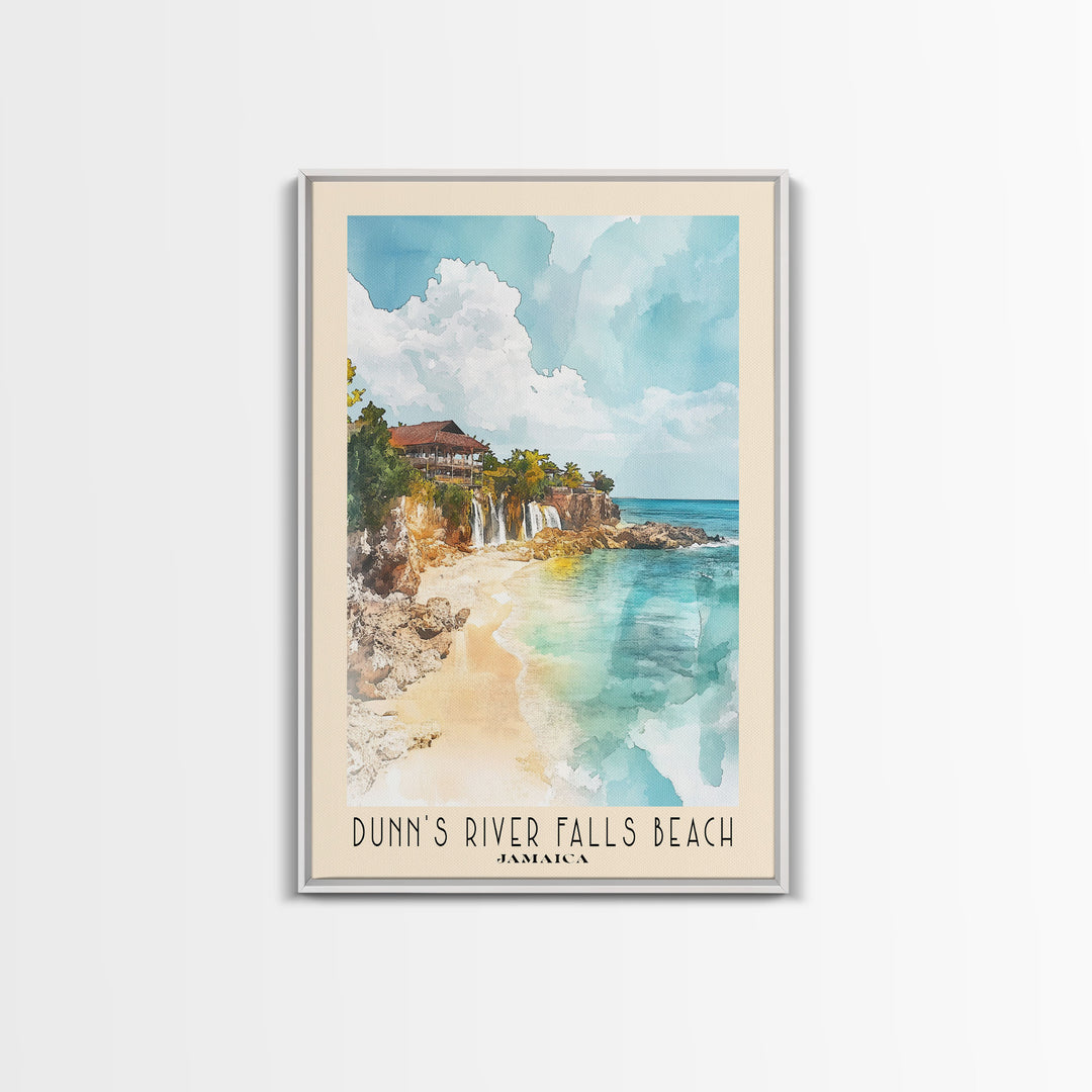 Dunn’s River Falls Beach, Jamaica Watercolor Print, Vacation Gift, Jamaica Wall Art, Beach Painting, Beach Decor, Large Wall Art, Wood Frame Art