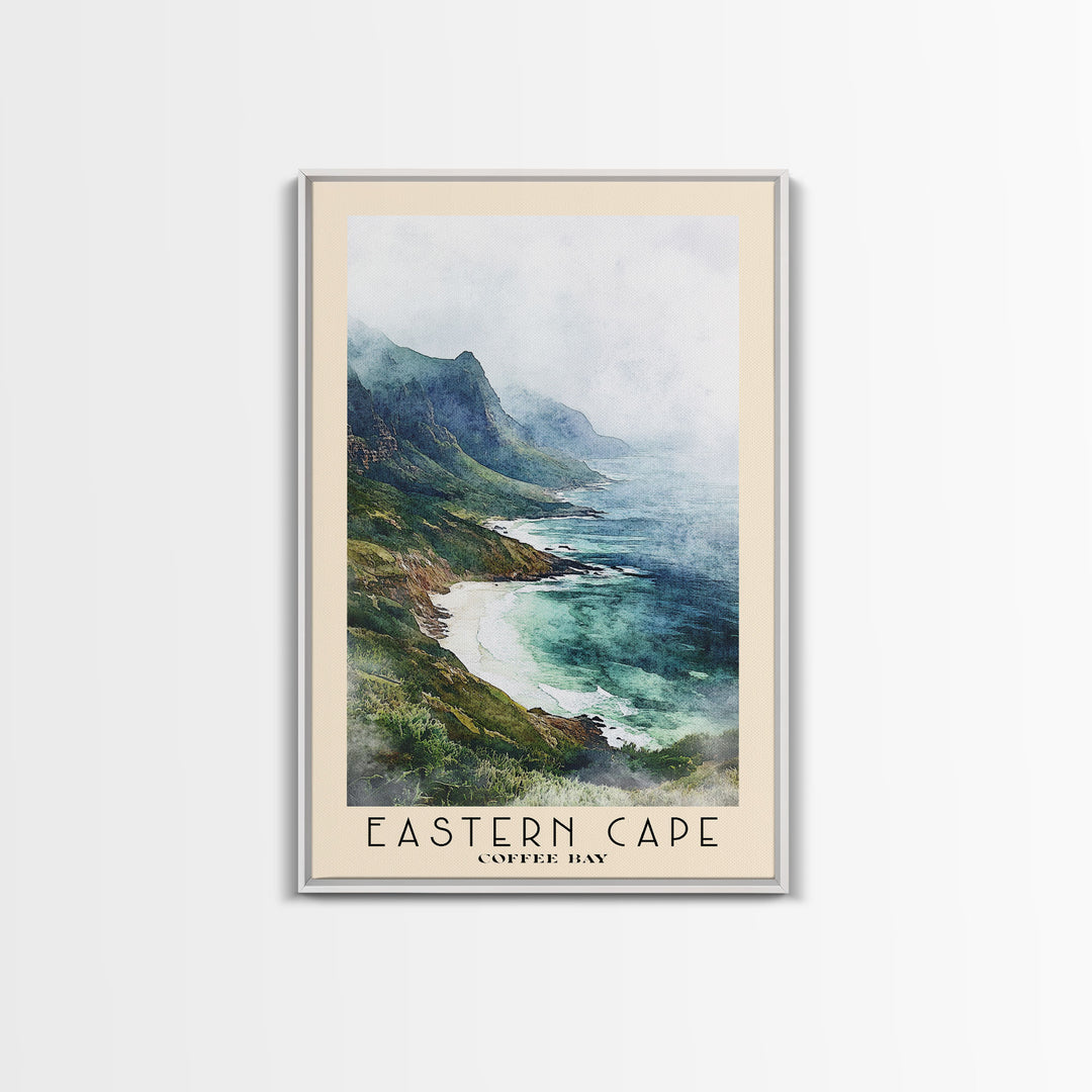 Eastern Cape, Coffee Bay Watercolor Print, Vacation Gift, Coffee Bay Wall Art, Beach Painting, Beach Decor, Large Wall Art, Wood Frame Art