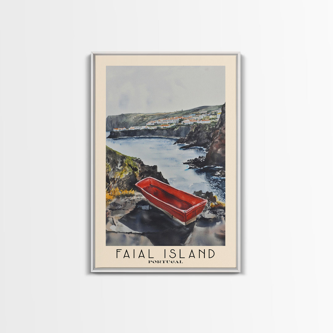 Faial Island, Portugal Watercolor Beach Print, Vacation Gift, Portugal Wall Art, Framed Canvas Print, Framed Beach Painting