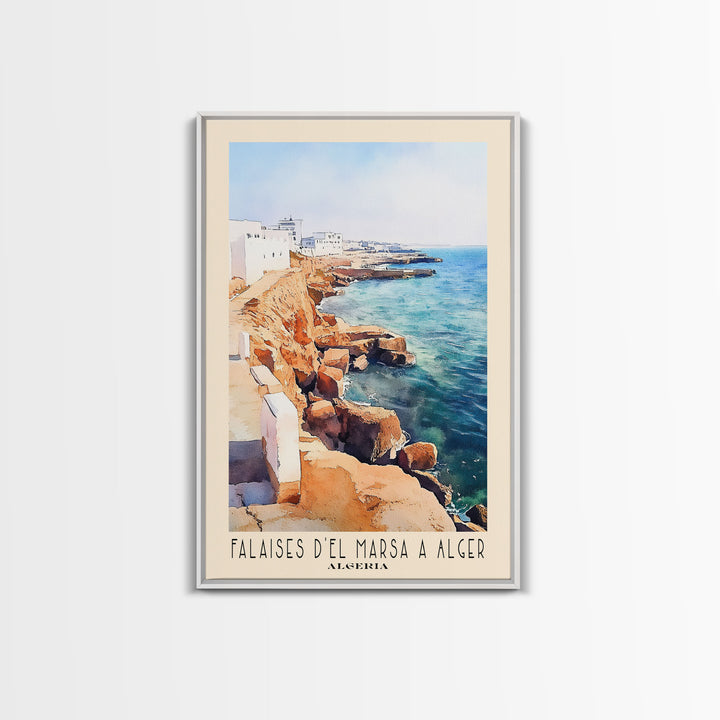 Falaises d’El Marsa a Alger, Algeria Watercolor Print, Vacation Gift, Algeria Wall Art, Beach Painting, Beach Decor, Beach Or Lakehouse Art