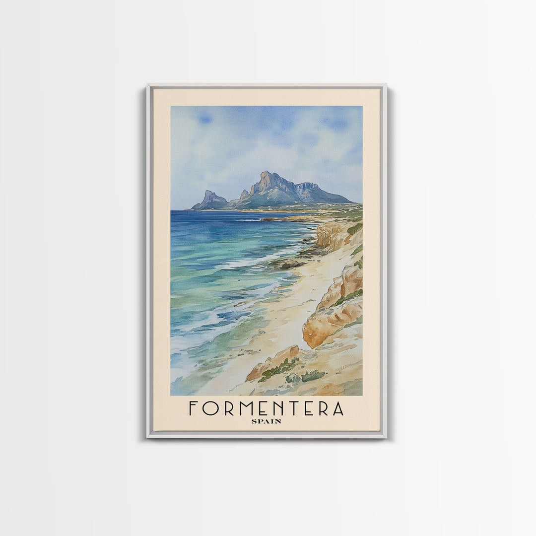 Formentera, Spain Watercolor Print, Vacation Gift, Spain Wall Art, Beach Painting, Beach Decor, Large Wall Art, Wood Frame Art