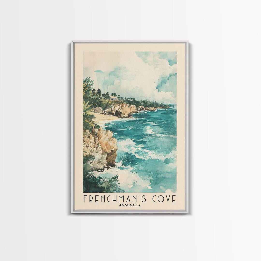 Frenchman’s Cove, Jamaica Watercolor Print, Vacation Gift, Jamaica Wall Art, Beach Painting, Beach Decor, Large Wall Art, Wood Frame Art