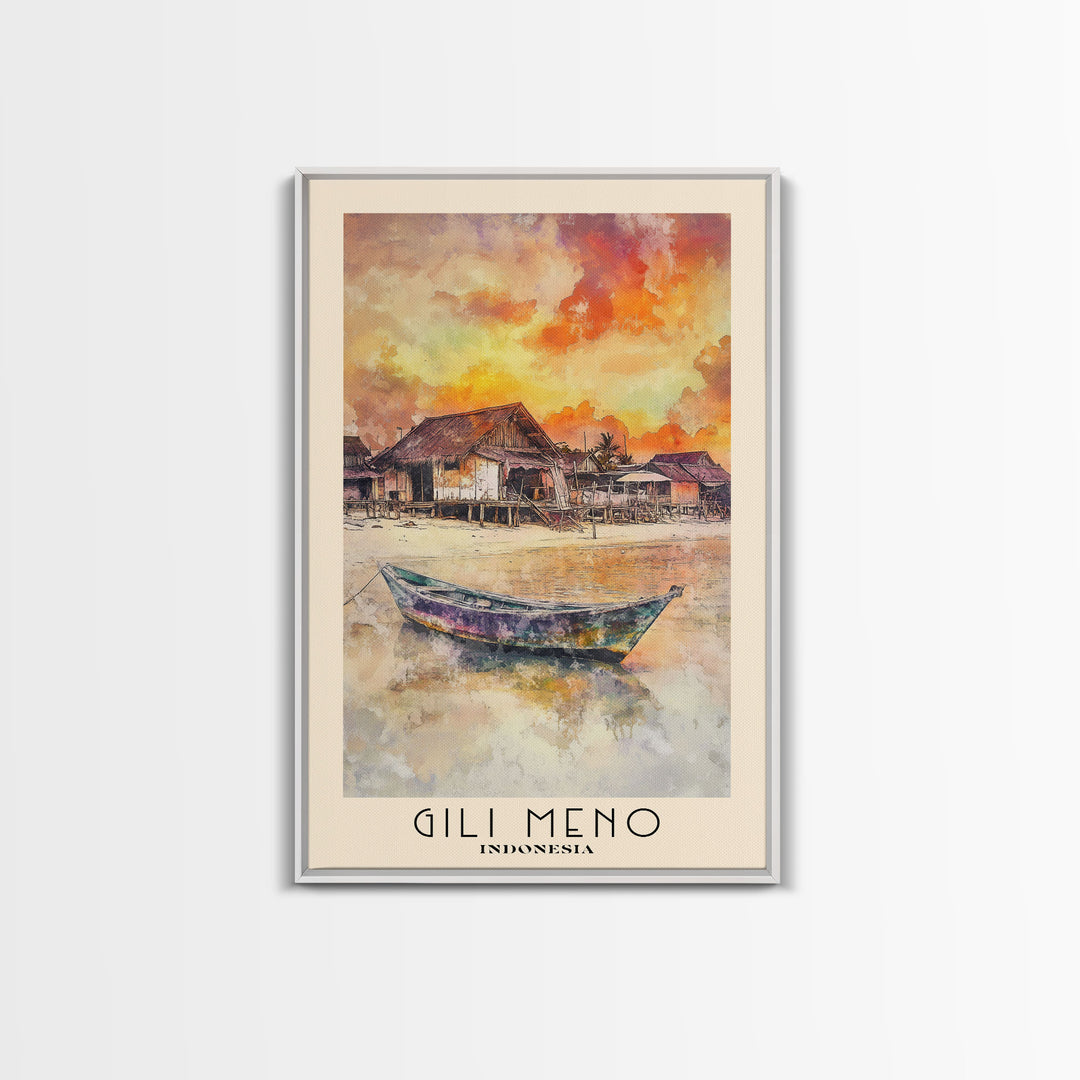 Gili Meno, Indonesia Watercolor Print, Vacation Gift, Indonesia Wall Art, Beach Painting, Beach Decor, Large Wall Art, Wood Frame Art