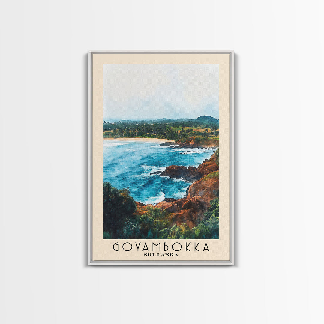 Goyambokka, Sri Lanka Watercolor Beach Print, Vacation Gift, Sri Lanka Wall Art, Framed Canvas Print, Framed Beach Painting