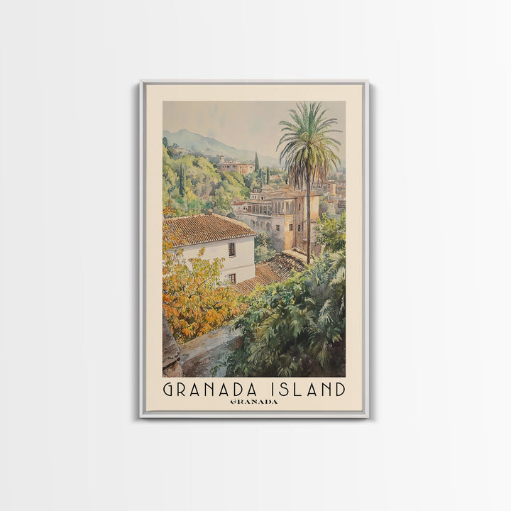 Granada Island, Granada Watercolor Print, Vacation Gift, Granada Wall Art, Beach Painting, Beach Decor, Large Wall Art, Wood Frame Art