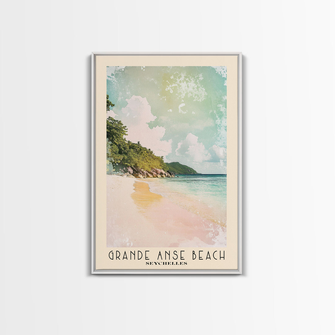 Grande Anse Beach, Seychelles Watercolor Print, Vacation Gift, Seychelles Wall Art, Beach Painting, Beach Decor, Large Wall Art, Wood Frame Art