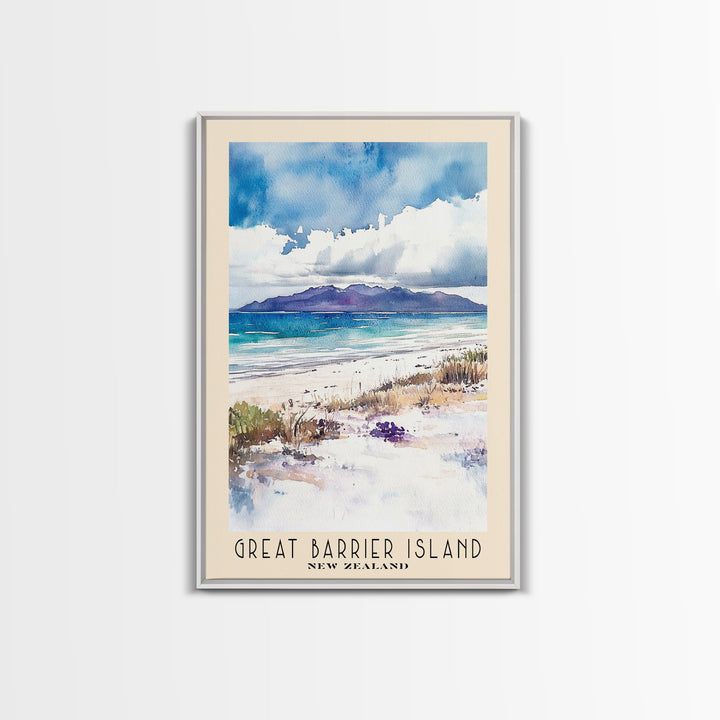 Great Barrier Island, New Zealand Watercolor Beach Print, Vacation Gift, New Zealand Wall Art, Framed Canvas Print, Framed Beach Painting