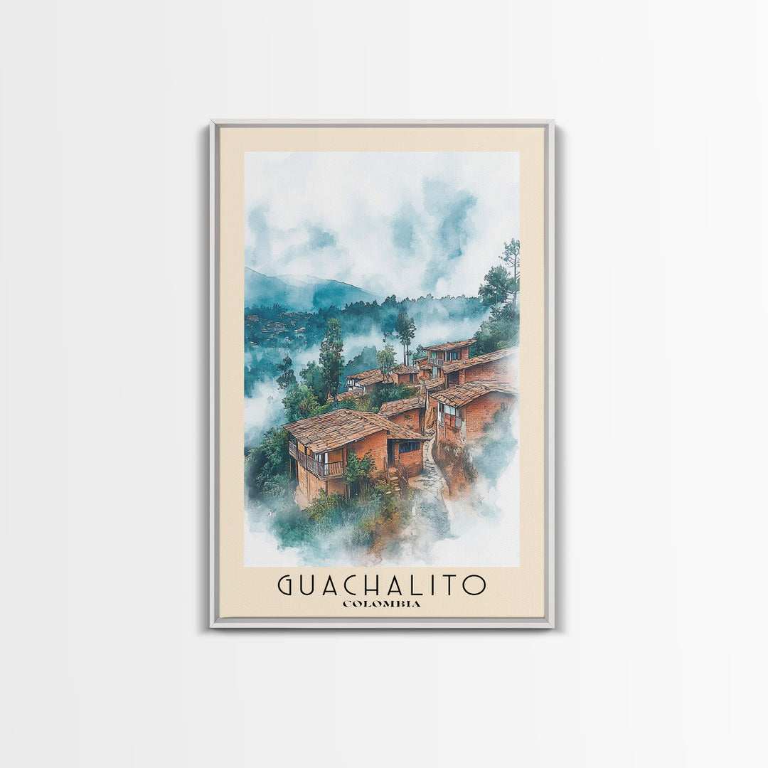 Guachalito, Colombia Watercolor Beach Print, Vacation Gift, Colombia Wall Art, Framed Canvas Print, Framed Beach Painting