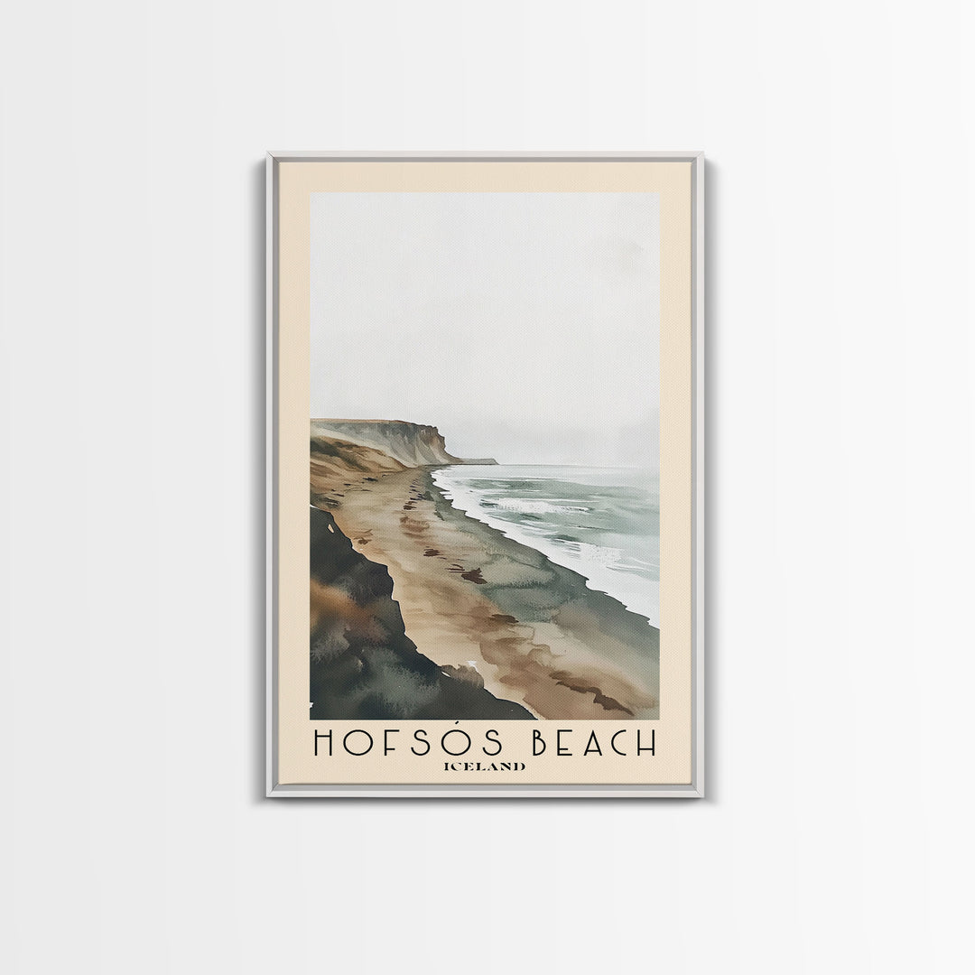 Hofsós Beach, Iceland Watercolor Beach Print, Vacation Gift, Iceland Wall Art, Framed Canvas Print, Framed Beach Painting