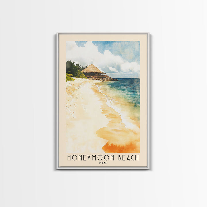 Honeymoon Beach, Fiji Watercolor Print, Vacation Gift, Fiji Wall Art, Beach Painting, Beach Decor, Large Wall Art, Wood Frame Art