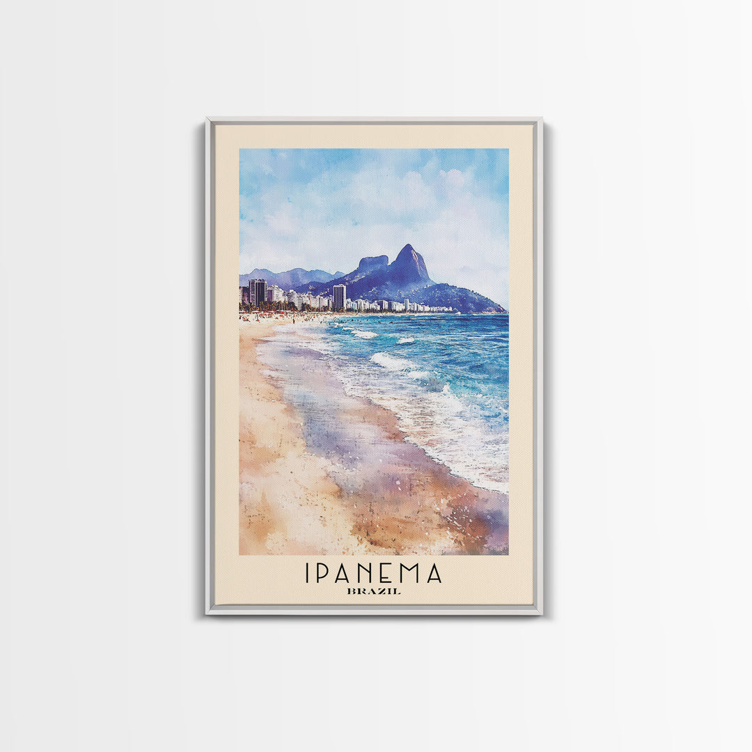 Ipanema, Brazil Watercolor Print, Vacation Gift, Brazil Wall Art, Beach Painting, Beach Decor, Large Wall Art, Wood Frame Art