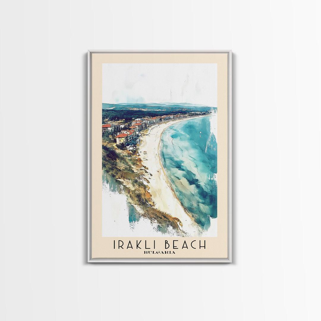 Irakli Beach, Bulgaria Watercolor Beach Print, Vacation Gift, Bulgaria Wall Art, Framed Canvas Print, Framed Beach Painting