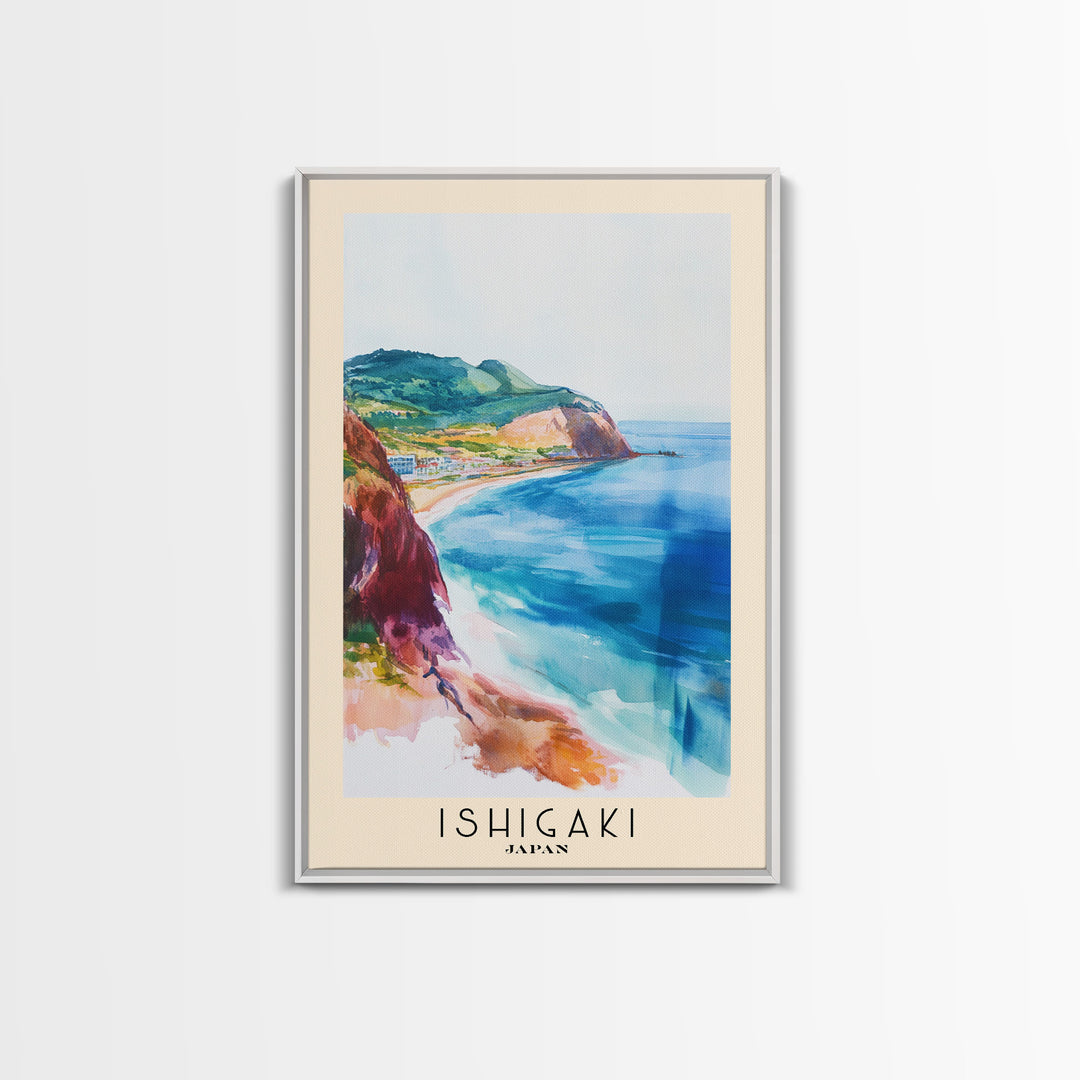 Ishigaki, Japan Watercolor Print, Vacation Gift, Japan Wall Art, Beach Painting, Beach Decor, Large Wall Art, Wood Frame Art