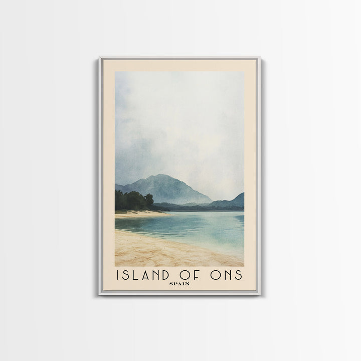 Island of Ons, Spain Watercolor Beach Print, Vacation Gift, Spain Wall Art, Framed Canvas Print, Framed Beach Painting