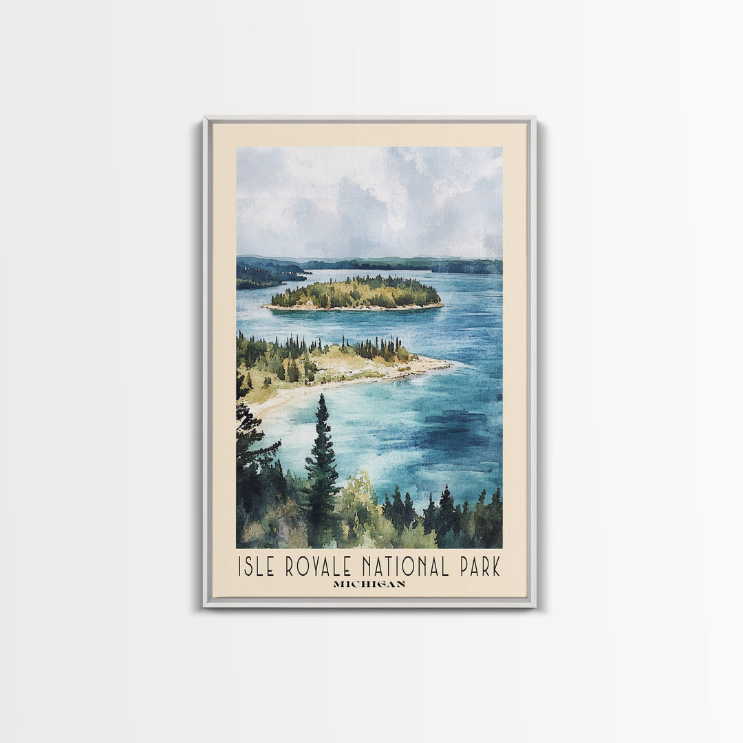 Isle Royale National Park, Michigan Watercolor Print, Vacation Gift, Michigan Wall Art, Beach Painting, Beach Decor, Large Wall Art, Wood Frame Art